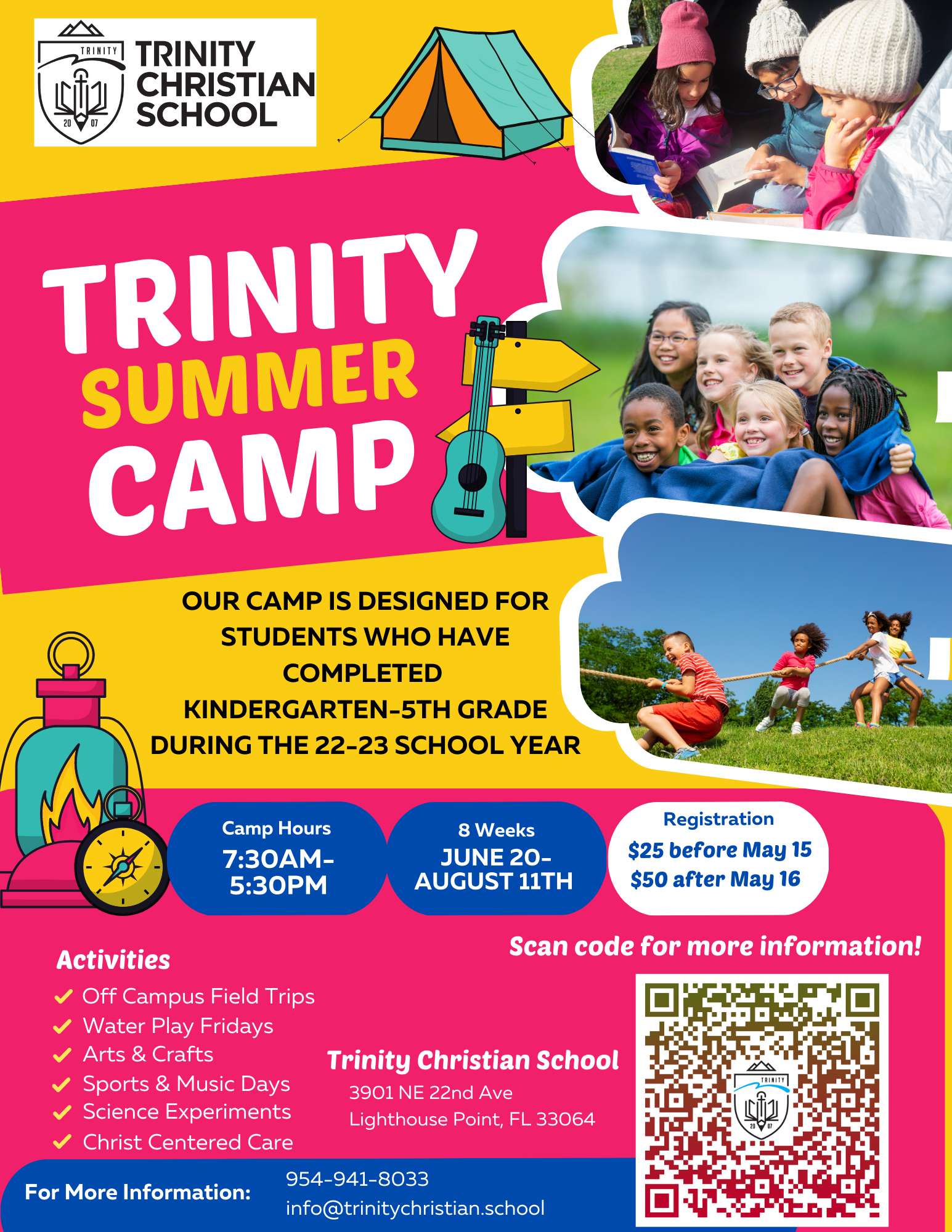 Yellow Pink Playful And Colorful Kids Summer Camp Flyer