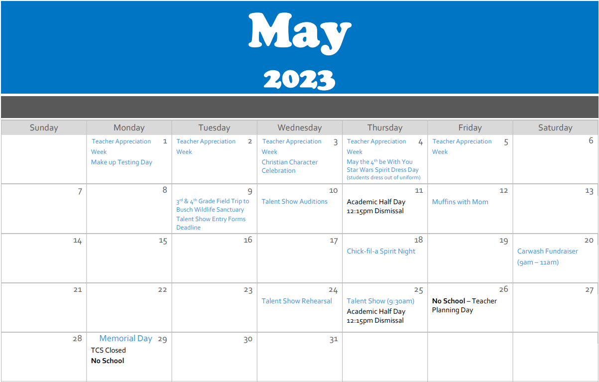 May 2023 calendar